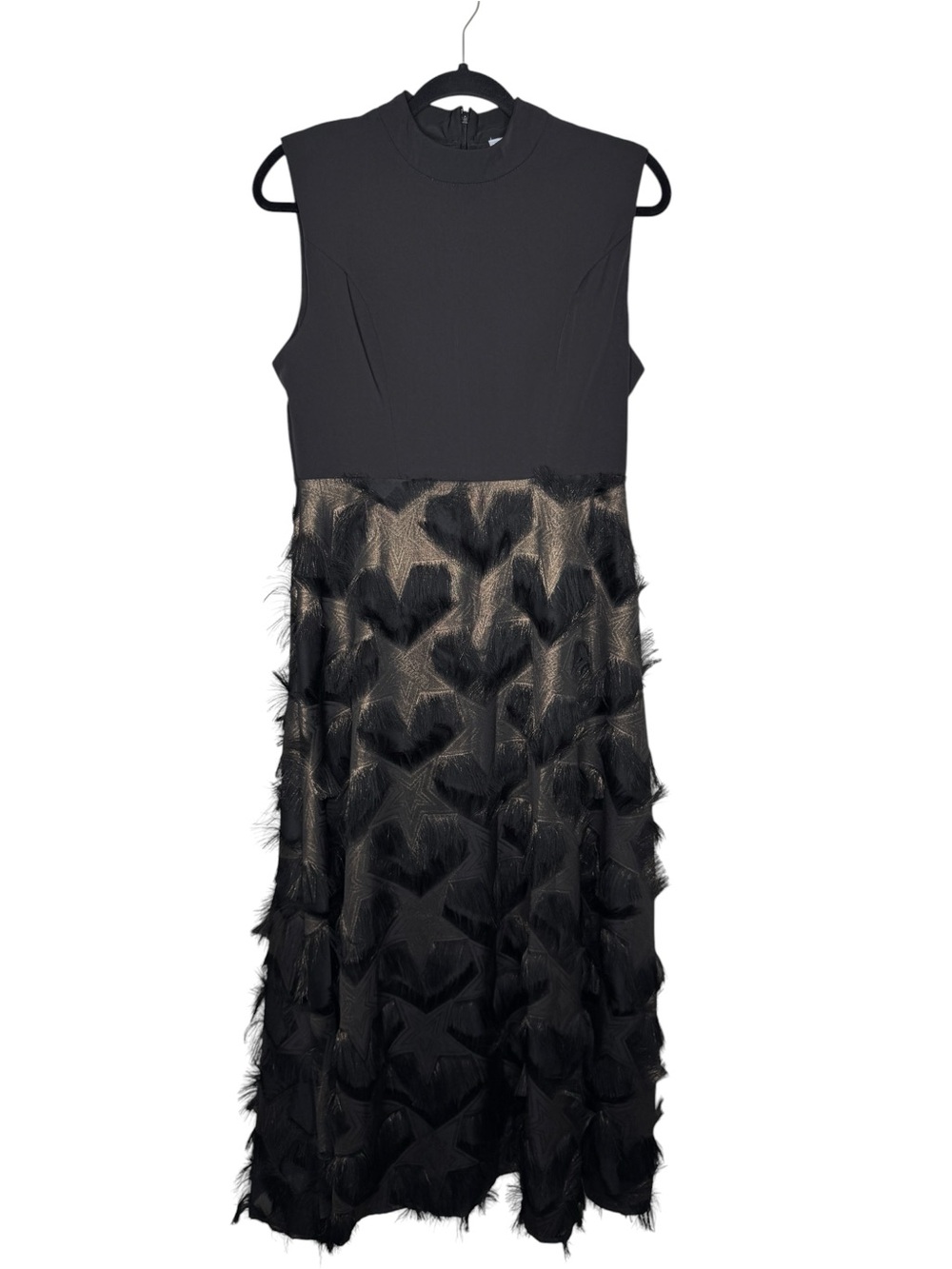 VICKY AND LUCAS /black feather fringe star printed maxi dress / M